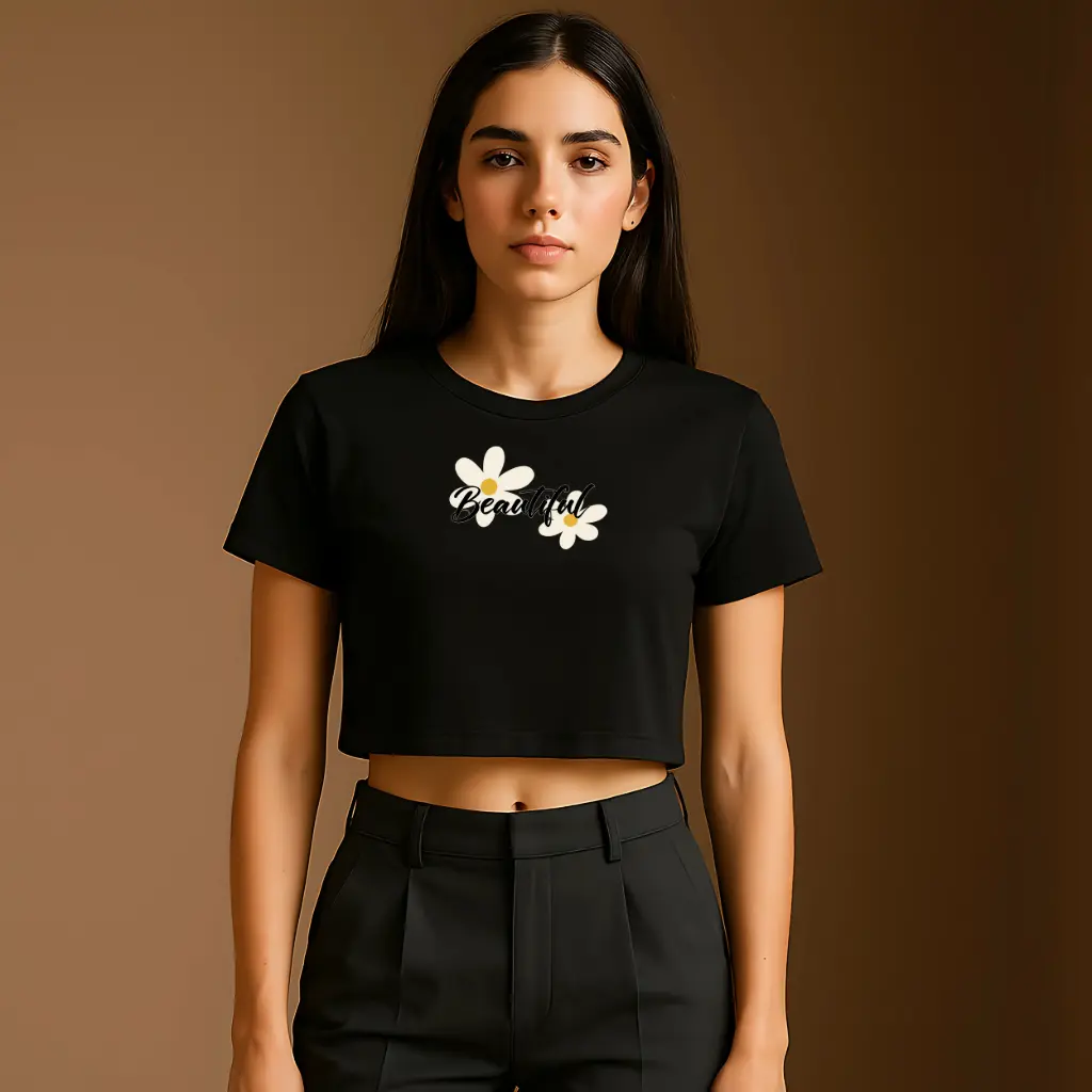 Beautiful Crop Top with Daisy Print – Aesthetic Tee for Women
