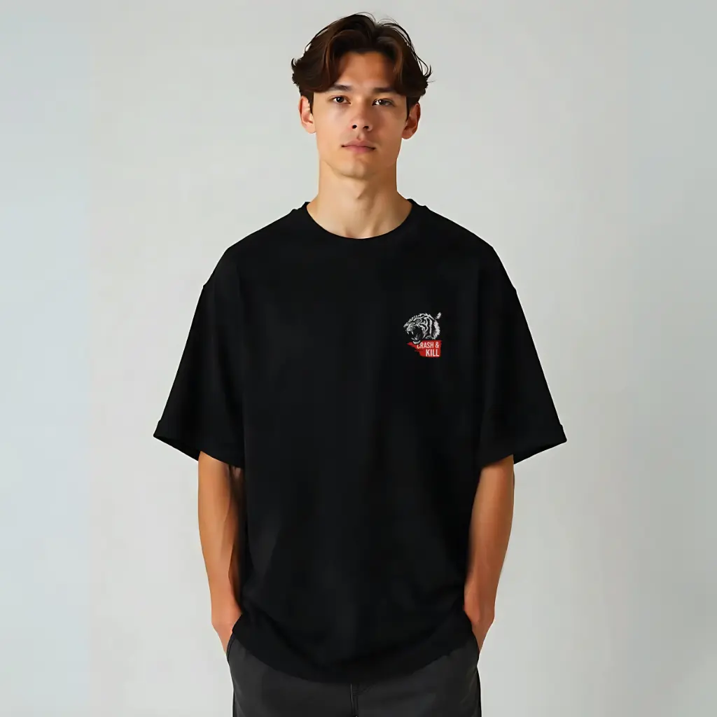 Crash & Kill Tiger Graphic T-Shirt – Bold Animal Print Oversized Streetwear Tee