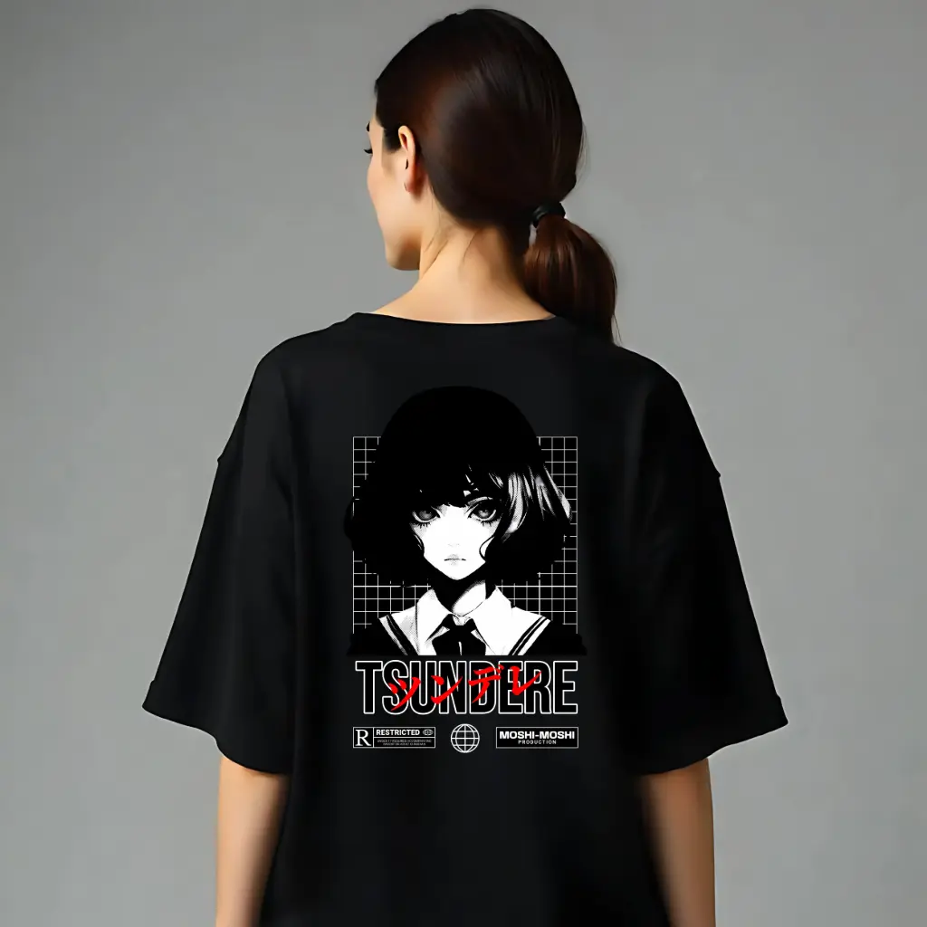 TSUNDERE CORE Oversized Graphic Tee – Moshi-Moshi Edition
